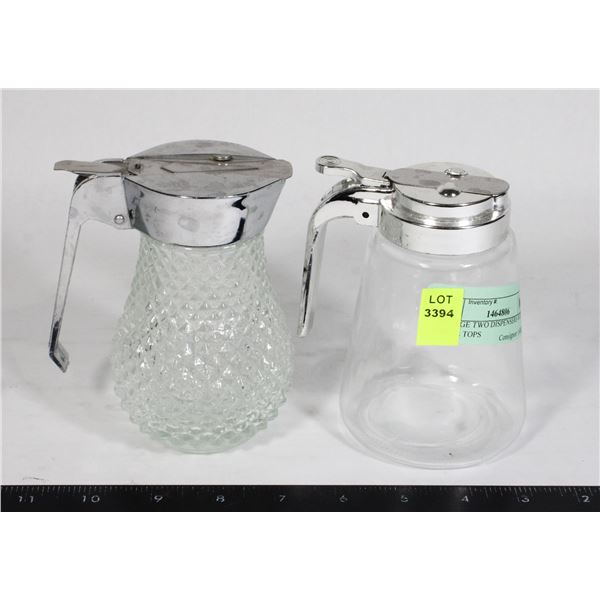 VINTAGE TWO DISPENSERS WITH METAL TOPS