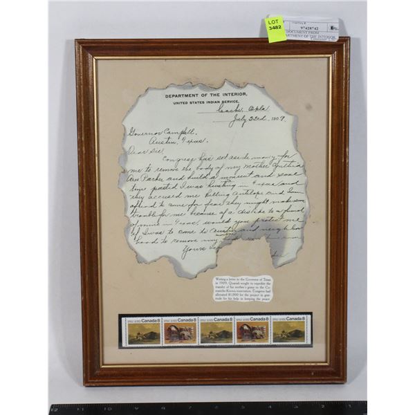 1909 DOCUMENT FROM DEPARTMENT OF THE INTERIOR
