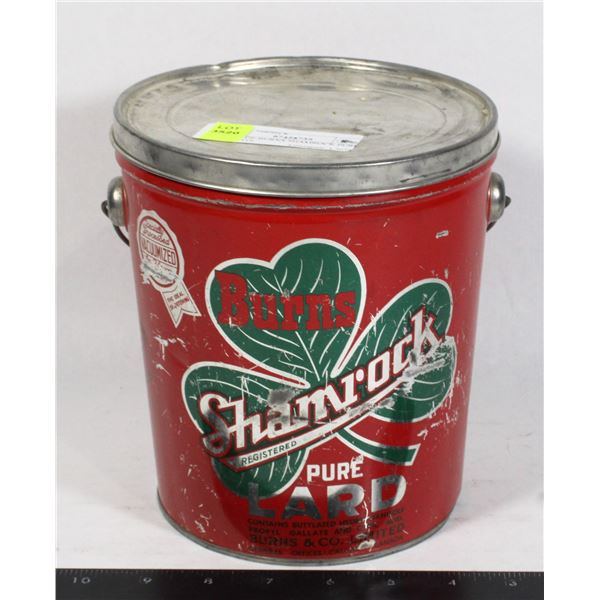 VINTAGE BURNS SHAMROCK PURE LARD TIN