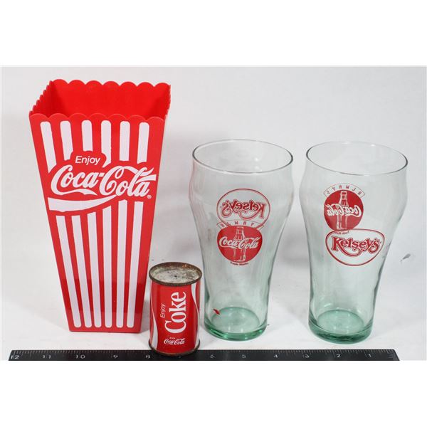 COKE GLASSES AND POPCORN HOLDER