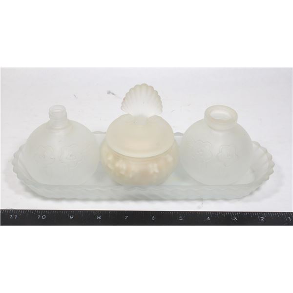 SET OF 3, FROSTED GLASS, PERFUME DECANTERS,