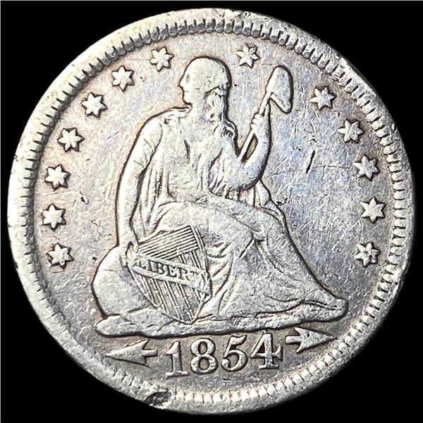 1854 Arrows Seated Liberty Quarter NEARLY  UNCIRCULATED