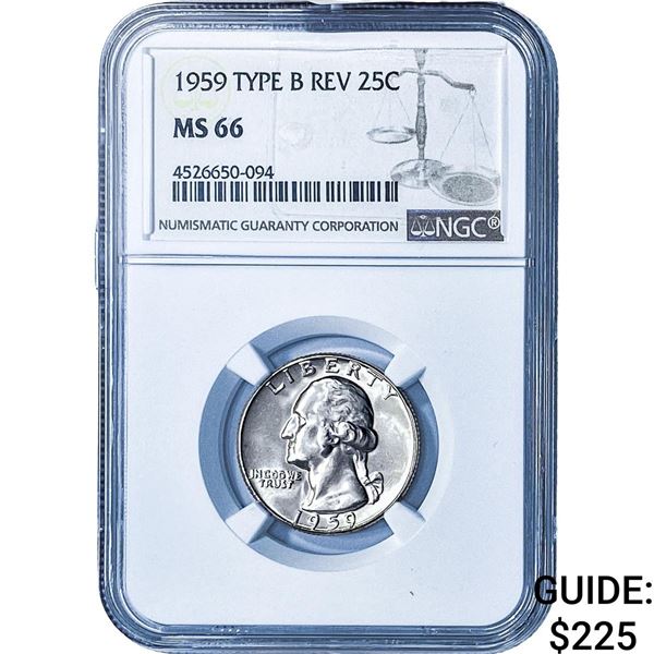 1959 Washington Silver Quarter NGC MS66 Type B Rev.