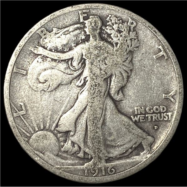 1916-D Silver Walking Liberty Half Dollar LIGHTLY CIRCULATED