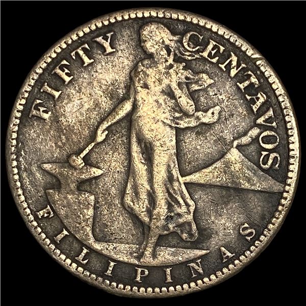1918S Philippines SIlver 50 Centavos
