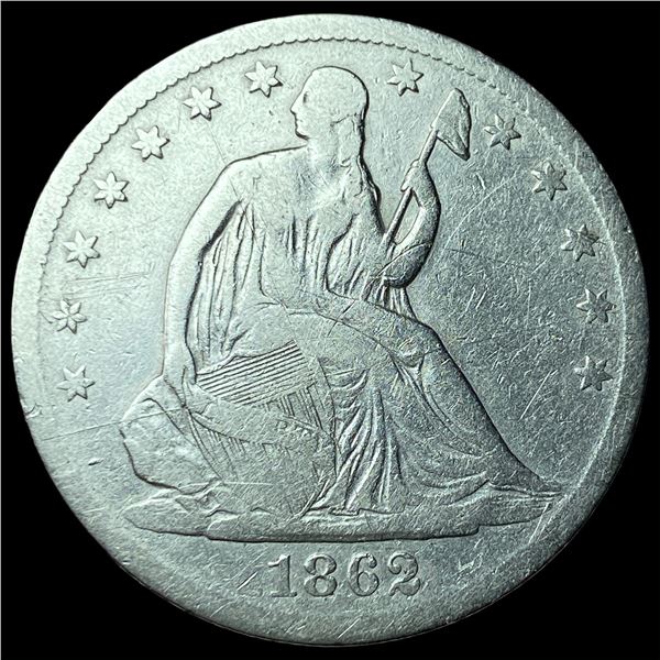 1862-S Silver Seated Liberty Half Dollar  LIGHTLY CIRCULATED