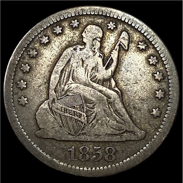 1858-O Silver Seated Liberty Quarter NEARLY UNCIRCULATED
