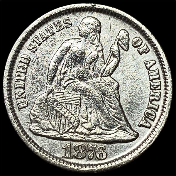 1876-CC Silver Seated Liberty Dime CHOICE AU