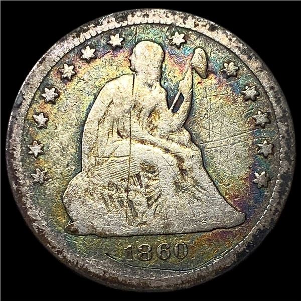 1860-O Silver Seated Liberty Quarter LIGHTLY CIRCULATED