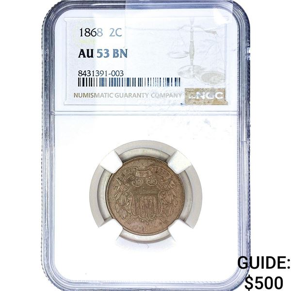 1868 2C Shield NGC AU53 BN