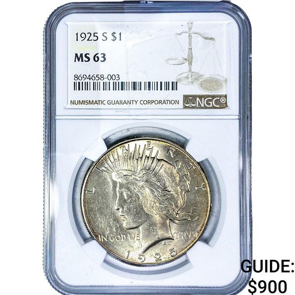 1925-S Silver Peace Dollar NGC MS63