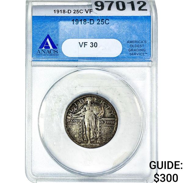 1918-D Standing Liberty Quarter ANACS VF30
