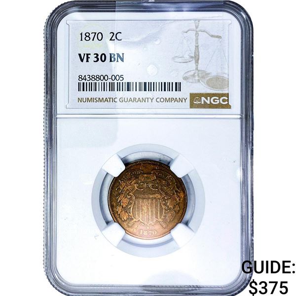 1870 2C Shield NGC VF30 BN