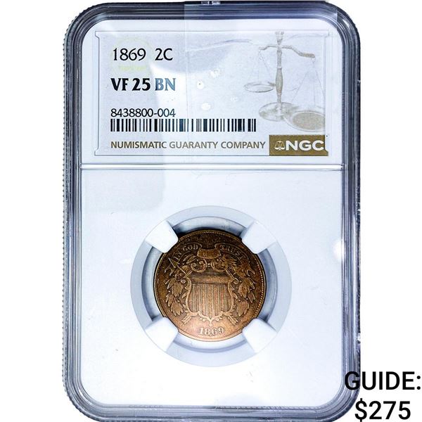 1869 2C Shield NGC VF25 BN