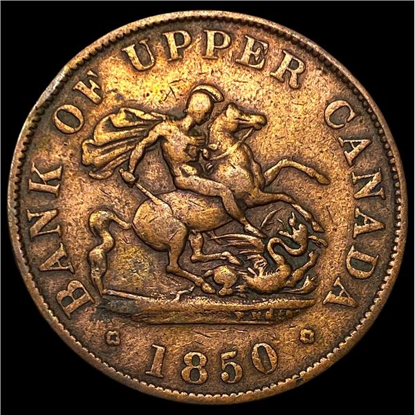 1850 Canada Copper 1/2 Penny Bank Token