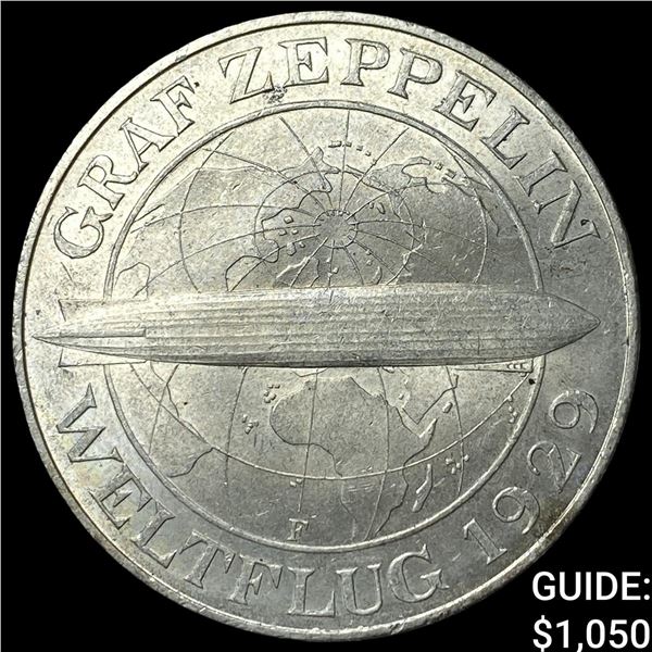 1930 Germany Wiemar Rep. Silver 5 Reichsmark Graf Zepplin
