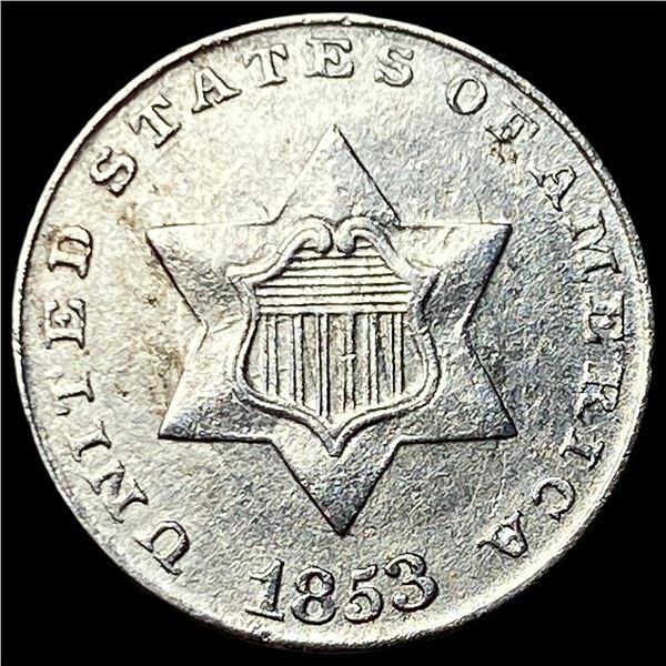1853 Silver Three-Cent Piece NEARLY  UNCIRCULATED