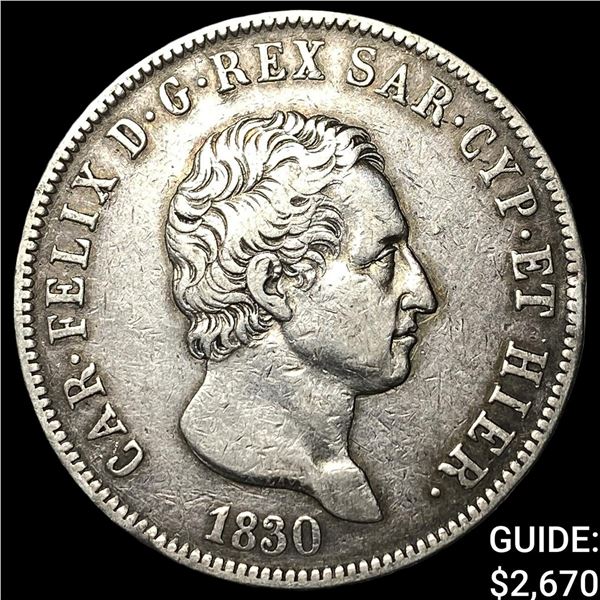 1830 Italian States Carlo Feilce SIlver 5 Lire