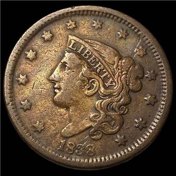 1838 Coronet Head Large Cent NEARLY  UNCIRCULATED