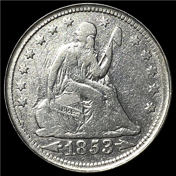 1853 Arrows/Rays Seated Liberty Quarter  LIGHTLY CIRCULATED