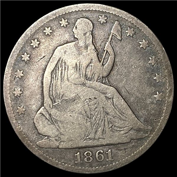 1861 Silver Seated Liberty Half Dollar NICELY  CIRCULATED