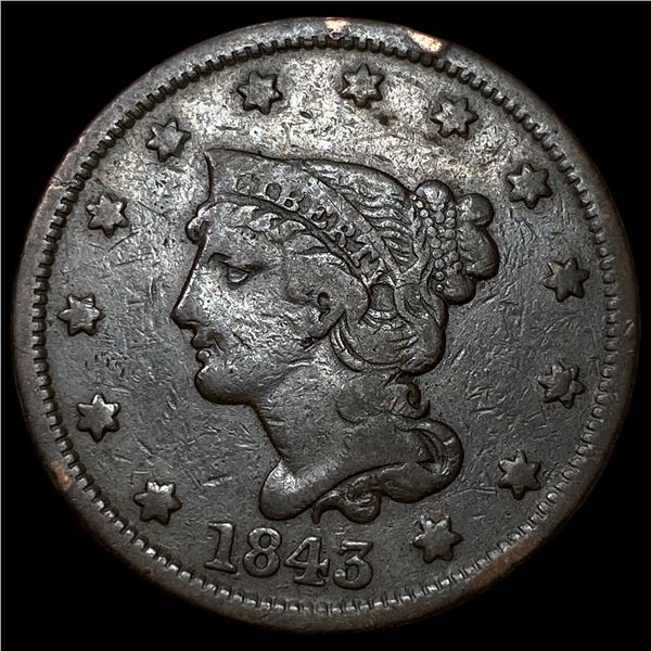 1843 Braided Hair Large Cent LIGHTLY  CIRCULATED