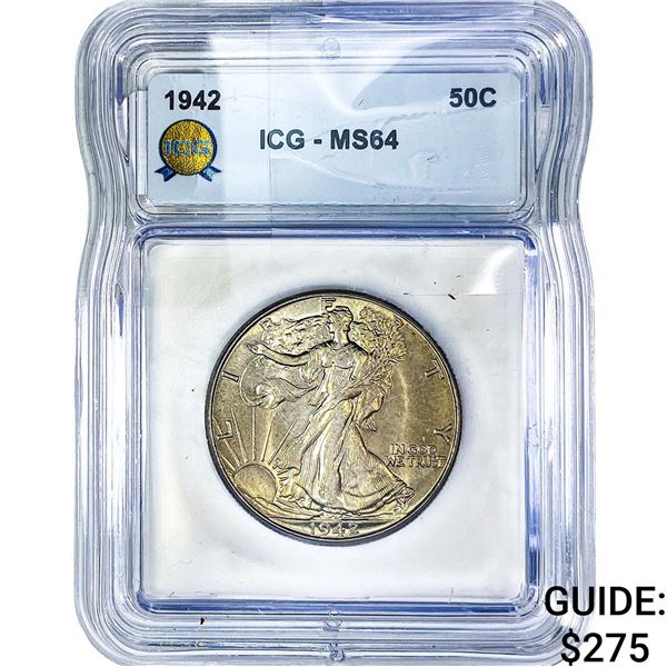 1942 Walking Liberty Half Dollar ICG MS64