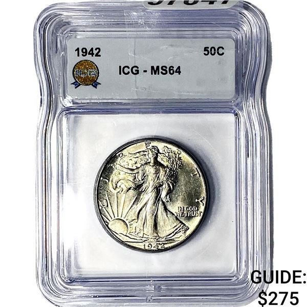 1942 Walking Liberty Half Dollar ICG MS64