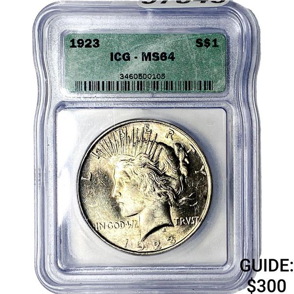 1923 Silver Peace Dollar ICG MS64
