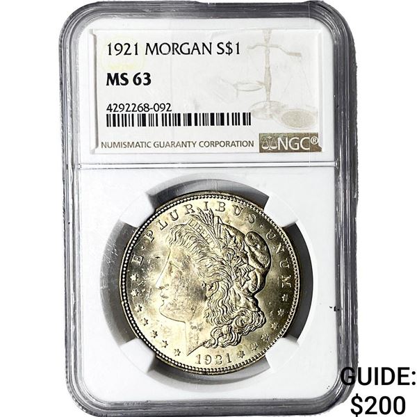 1921 Morgan Silver Dollar NGC MS63