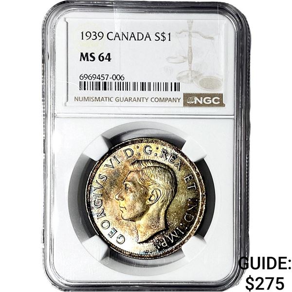 1939 $1 Sliver Canada  NGC MS64