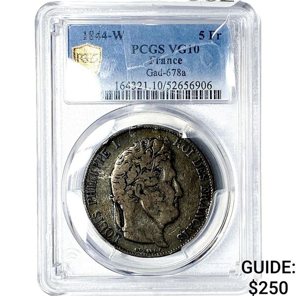 1844-W 5 Fr France PCGS VG10
