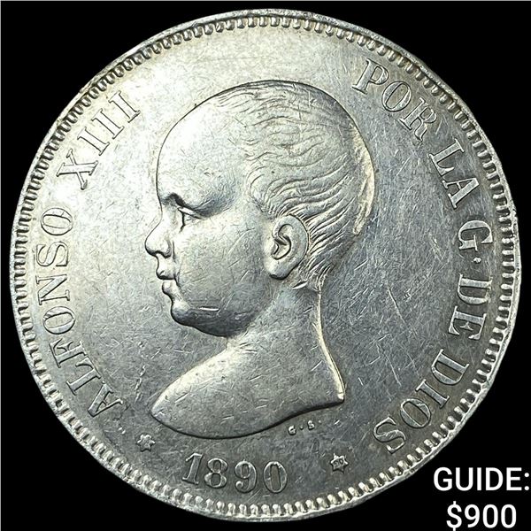 1890 PGM Spain Silver 5 Pesetas