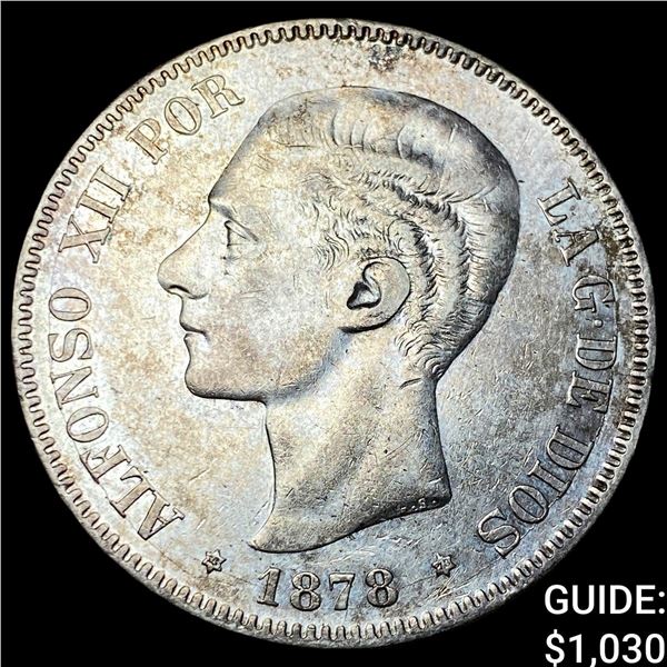 1878 DE-M Spain Silver 5 Pesetas