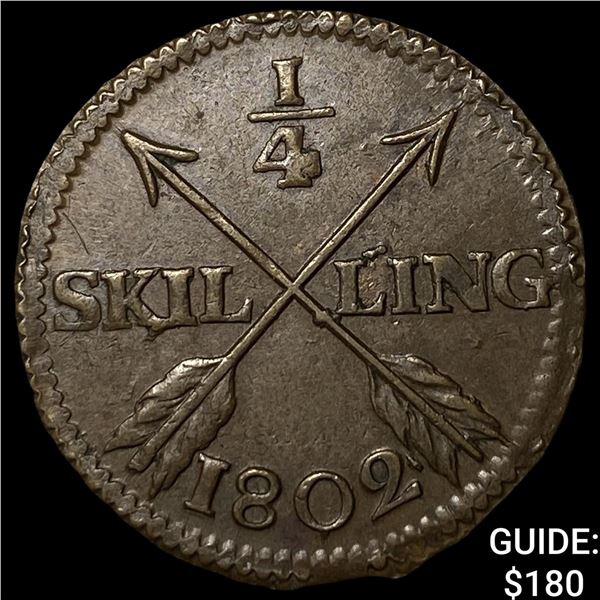 1802 Sweden Gustav IV Adolf Copper 1/4 Skilling