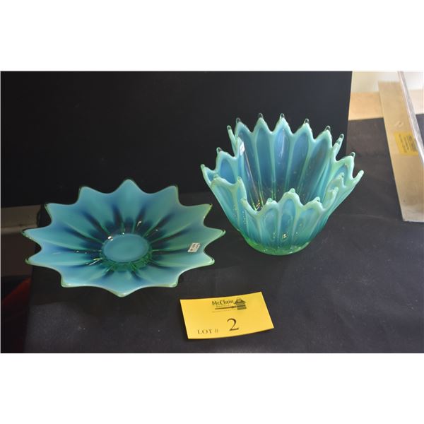 AQUA OPALINE GLASS BOWL & PLATE (2 PCS)