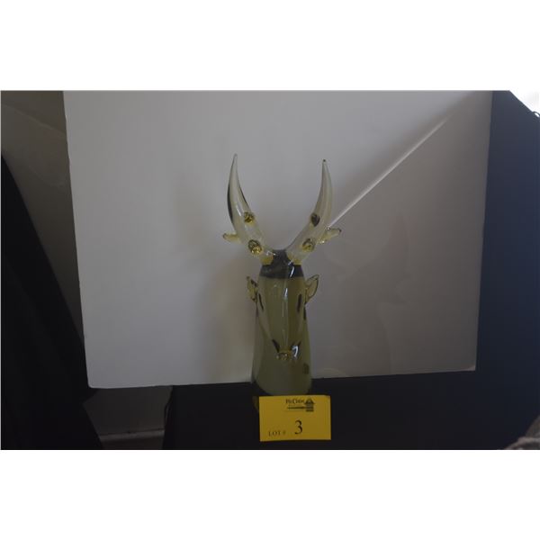 10" ART GLASS STAG; SIGNED