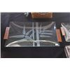Image 2 : ETCHED GLASS PLATES W/WOOD HANDLES & ETCHED GLASS BOX (3 PCS)