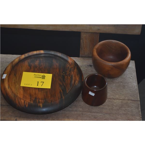 WOOD BOWLS & PLATE (3 PCS)