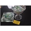 Image 1 : COLLECTION OF SEA GLASS IN ETCHED CONTAINER & PEDESTAL BOWL