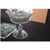 Image 4 : COLLECTION OF SEA GLASS IN ETCHED CONTAINER & PEDESTAL BOWL