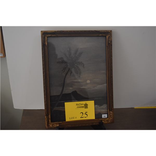 FRAMED PAINTING, DIAMOND HEAD AT NIGHT; SIGNED D. L. MORROW '34 (9 3/4" X 13 1/4") (DOES NOT INCLUDE