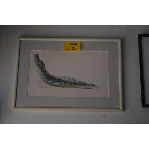 FRAMED WATERCOLOR, MINIMALIST LANDSCAPE (26 3/4" X 18 3/4")