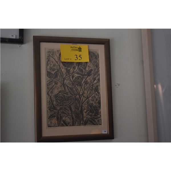 FRAMED LINECUT PRINT TITLED "LOKELANI"; SIGNED JULIETT MAY FRASER, 1952 A/P (11 3/4" X 15 1/4")