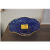 Image 1 : 16 3/4" HAND BLOWN ART GLASS BLUE SPLATTER BOWL; SIGNED