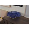 Image 2 : 16 3/4" HAND BLOWN ART GLASS BLUE SPLATTER BOWL; SIGNED