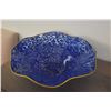 Image 3 : 16 3/4" HAND BLOWN ART GLASS BLUE SPLATTER BOWL; SIGNED