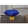 Image 1 : VINTAGE HAND BLOWN COBALT BLUE ART GLASS PEDESTAL BOWL W/RUFFLED RIM
