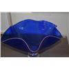 Image 3 : VINTAGE HAND BLOWN COBALT BLUE ART GLASS PEDESTAL BOWL W/RUFFLED RIM