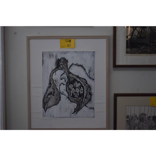 FRAMED MIXED MEDIA ABSTRACT BY BRIGITTA LEITNER (23 3/4" X 27 3/4")